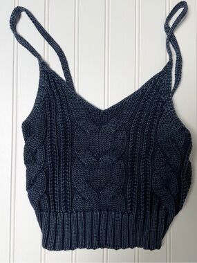 American Eagle Outfitters Navy Cable Knit Cropped Tank